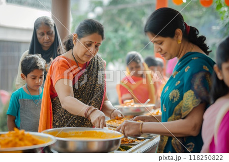 Indian parents volunteering at community event 118250822