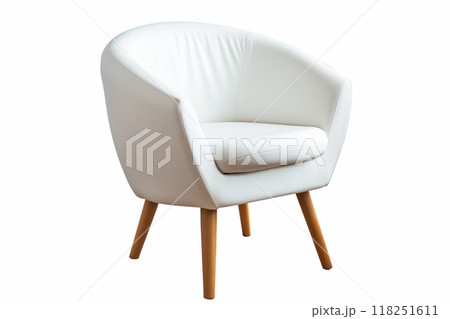 Stylish contemporary white accent chair isolated on a white background, with a minimalist and elegant appearance Stylish contemporary white accent chair isolated on a white background, with a minimalist and elegant appearance 118251611