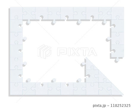 左回りに並ぶ白色のジグソーパズルが矢印の形をしたフレーム 118252325
