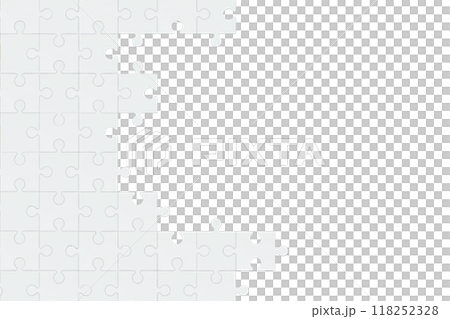 Pattern material with a white jigsaw puzzle completed from the left side Pattern material with a white jigsaw puzzle completed from the left side 118252328