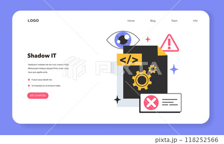 Shadow IT web banner or landing page. Corporate computer systems designed to address the flaws in centralized information system. Software employee uses without IT approval. Flat vector illustration 118252566