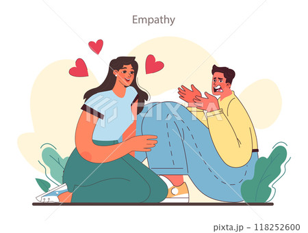 Soft skill. Employee with empathy. Character with deep understanding of emotions and sympathy. Self-development for career growth. Flat vector illustration 118252600