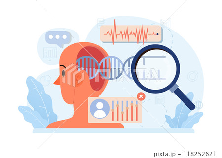 Healthtech. Innovative diagnosis and treatment methodics. Telemedicine, health monitoring, laboratory research. Modern technologies for disease prevention and treatment. Flat vector illustration 118252621