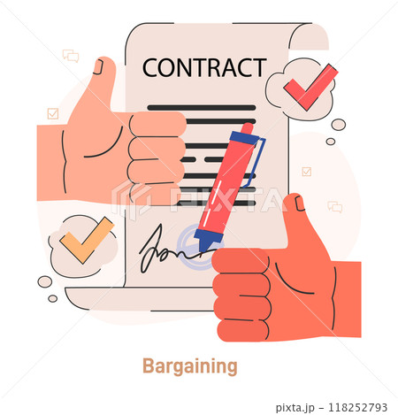Compromise. Finding common ground and search for mutual agreement. Establishing a cooperative relationship. Bargaining in negotiation process. Flat vector illustration 118252793