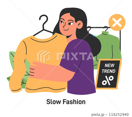 Capsule wardrobe. Character choose or collect sets of clothes, making combination of basic apparel. Modern sustainable fashion and minimalism. Flat vector illustration Capsule wardrobe. Character choose or collect sets of clothes, making combination of basic apparel. Modern sustainable fashion and minimalism. Flat vector illustration 118252940