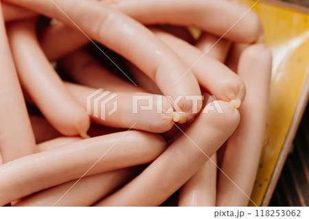 Stack of sausages on a plate, perfect for food presentations, cooking visuals, and menu designs Stack of sausages on a plate, perfect for food presentations, cooking visuals, and menu designs 118253062