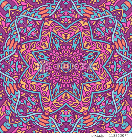 Geometric medallion fantasy boho flowers. Psychedelic festival background Geometric medallion fantasy boho flowers. Psychedelic festival background 118253074