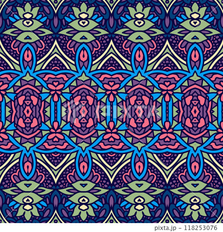 Trendy wallpaper. Fabric texture colorful. Creative layout. Fashion ethnic design. 118253076