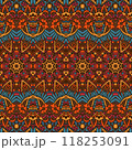 Abstract Tribal vintage indian textile ethnic seamless pattern ornamental. Vector colorful geomertric art background 118253091