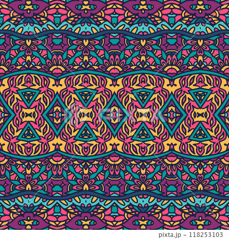 Trendy wallpaper. Fabric texture colorful. Creative layout. Fashion ethnic design. 118253103