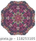 Mandala ornamental motif abstract geometric design. Vector boho psychdedlic colors print 118253105