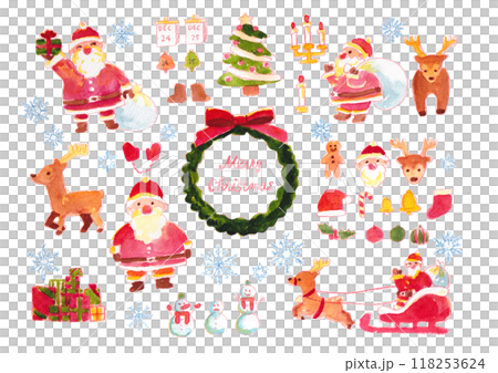 クリスマス水彩イラストセット クリスマス水彩イラストセット 118253624