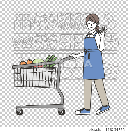 OKサインを出す買い物代行をする女性 OKサインを出す買い物代行をする女性 118254723