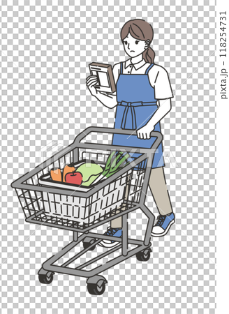 商品を確認しながら買い物する家事代行の女性 118254731
