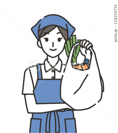 レジ袋を渡す女性店員 レジ袋を渡す女性店員 118254733