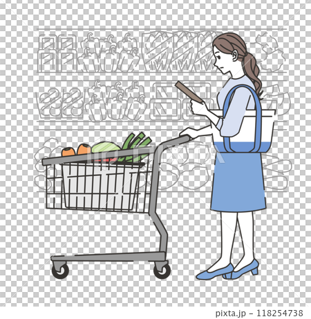 商品を確認しながら買い物する女性 118254738