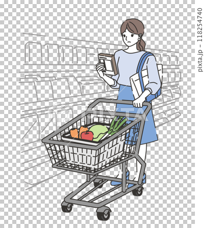 商品を確認しながら買い物する女性 118254740