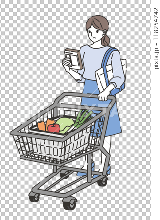 商品を確認しながら買い物する女性 118254742