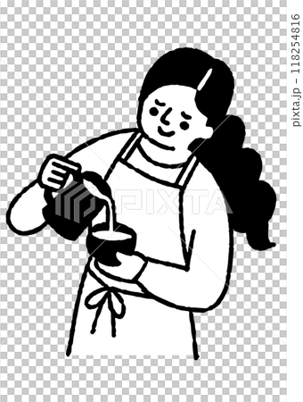 在咖啡館把牛奶倒進杯子裡的女人_2 118254816