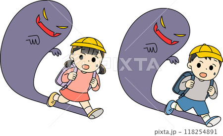 怖い影に追いかけられる男の子と女の子 118254891