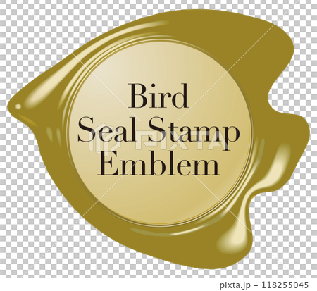 Yellow seal stamp emblem in the shape of a bird Sample text Vector illustration 118255045