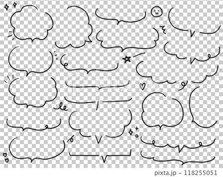 A vector illustration set of hand-drawn speech bubbles. Speech bubbles, frames, stylish, handwritten, hearts, stars A vector illustration set of hand-drawn speech bubbles. Speech bubbles, frames, stylish, handwritten, hearts, stars 118255051