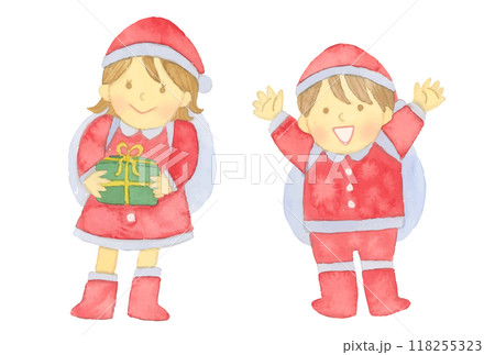 水彩タッチのかわいいクリスマスの仮装をした子どもたちのベクターイラスト 水彩タッチのかわいいクリスマスの仮装をした子どもたちのベクターイラスト 118255323