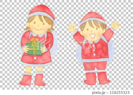 Vector illustration of children dressed in cute Christmas costumes with a watercolor touch 118255323