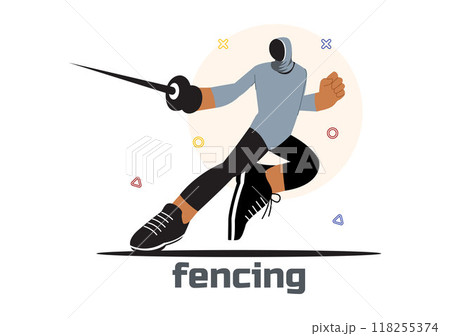 Fencing Player Sport Vector Illustration featuring a Fencer Competing on the Piste in a Sword Duel Competition Event with a Flat Cartoon Background 118255374