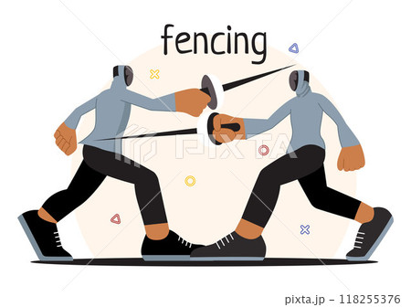 Fencing Player Sport Vector Illustration featuring a Fencer Competing on the Piste in a Sword Duel Competition Event with a Flat Cartoon Background 118255376