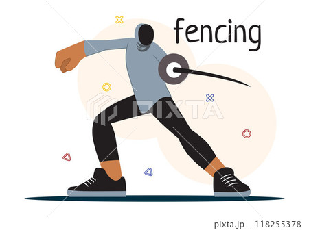 Fencing Player Sport Vector Illustration featuring a Fencer Competing on the Piste in a Sword Duel Competition Event with a Flat Cartoon Background 118255378