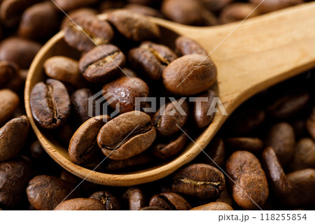 Aromatic flavorful Roasted Specialty Coffee Beans Background Aromatic flavorful Roasted Specialty Coffee Beans Background 118255854