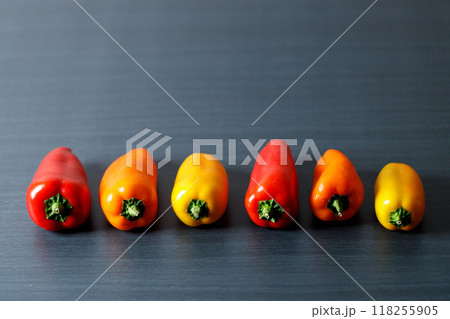 Colorful Sweet Pepper Chili, Baby Small Bell Pepper on dark background 118255905