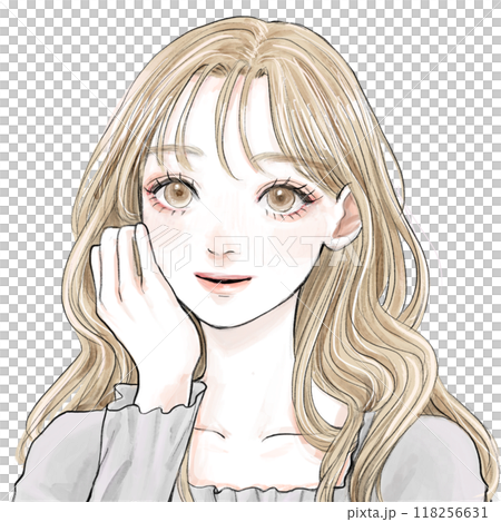 A woman who puts her hand on her cheek A woman who puts her hand on her cheek 118256631