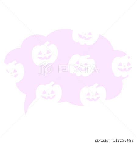 Illustration of Halloween text bubble with pumpkin pattern on purple background for decoration, text, message, speech, chatting, dialogue, cartoon, comic, masking tape, sticker, print, campaign badge 118256685