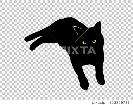 前を向いて寝そべる猫のシルエットイラスト(目あり) 前を向いて寝そべる猫のシルエットイラスト(目あり) 118256751