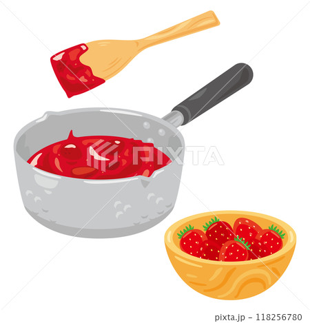 鍋で煮詰められる苺ジャム 鍋で煮詰められる苺ジャム 118256780