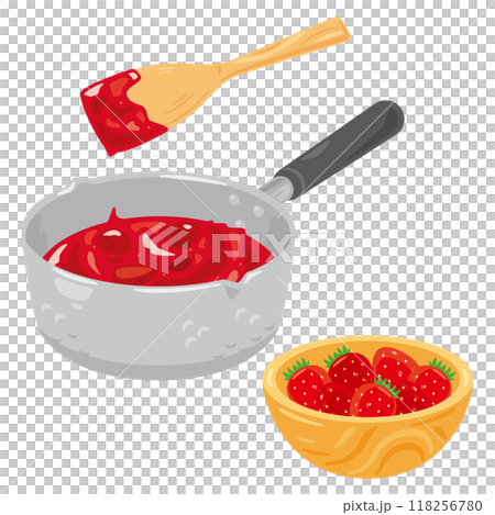 鍋で煮詰められる苺ジャム 鍋で煮詰められる苺ジャム 118256780