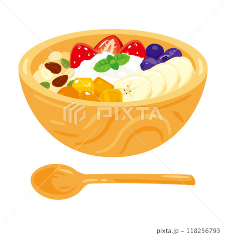 木製ボウルに盛られたグリークヨーグルト 118256793