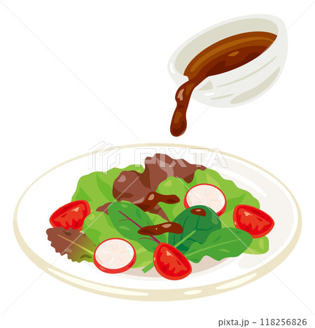 小鉢からドレッシングをかけられたサラダ 小鉢からドレッシングをかけられたサラダ 118256826