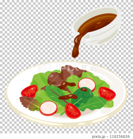 小鉢からドレッシングをかけられたサラダ 小鉢からドレッシングをかけられたサラダ 118256826