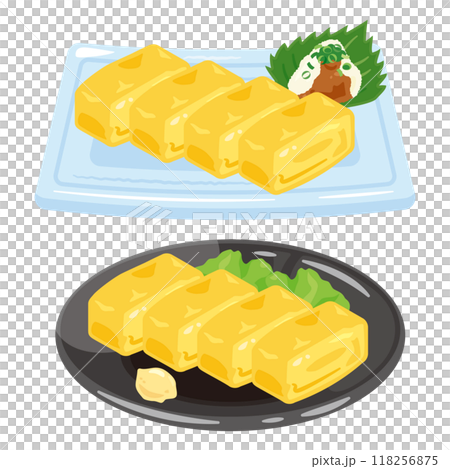 玉子燒和大島卷玉子放在盤子裡 118256875