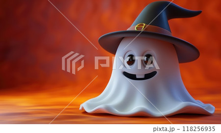 A cartoonish ghost with a black hat 118256935