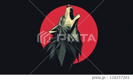 Dark and Moody Geometric Werewolf Howling at Moon Cover Design for Book or Poster. 118257201