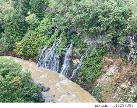 【美瑛町 濁流の美瑛川と白ひげの滝】 【美瑛町 濁流の美瑛川と白ひげの滝】 118257388