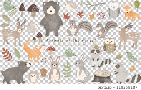 かわいい秋の森の動物たち かわいい秋の森の動物たち 118258187