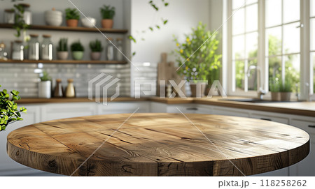 Positioned against a backdrop of a clean and brightly lit kitchen, the counter stands out as a focal point, inviting admiration for its simplicity and elegance 118258262