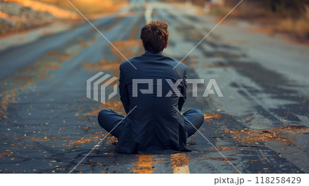 Businessman's face reveals a deep sense of regret and sadness 118258429