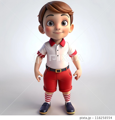 A boy in a school uniform, white shirt, red pants, 3D character 118258554