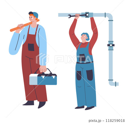 Male plumber repairing water leak Male plumber repairing water leak 118259018